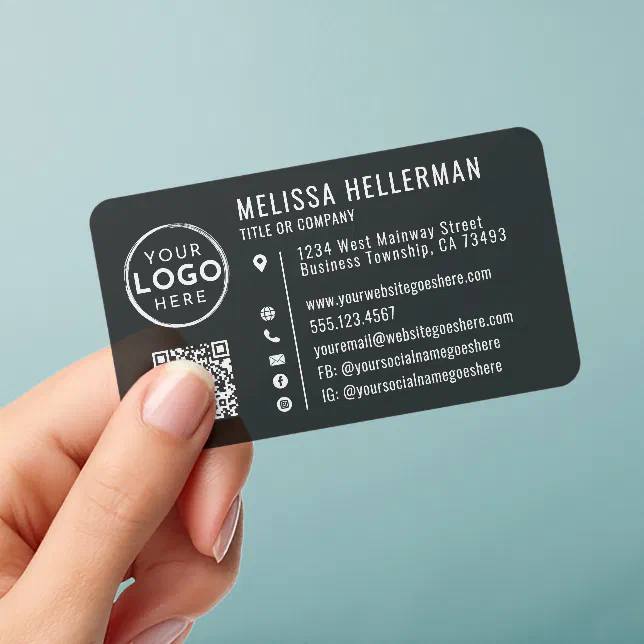 Professional QR Code Company Logo Black Clear Business Cards | Zazzle