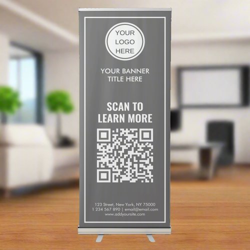 Professional QR Code Company Logo Gray and White Retractable Banner