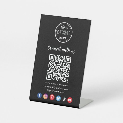 Professional QR Code Connect With Us Social Media Pedestal Sign | Zazzle