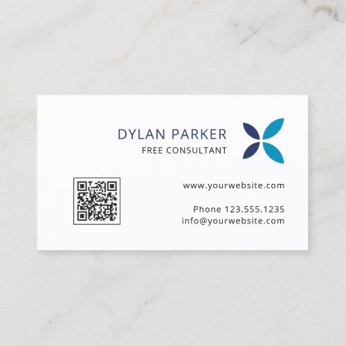 Professional QR Code Consultant Navy Blue Logo Business Card