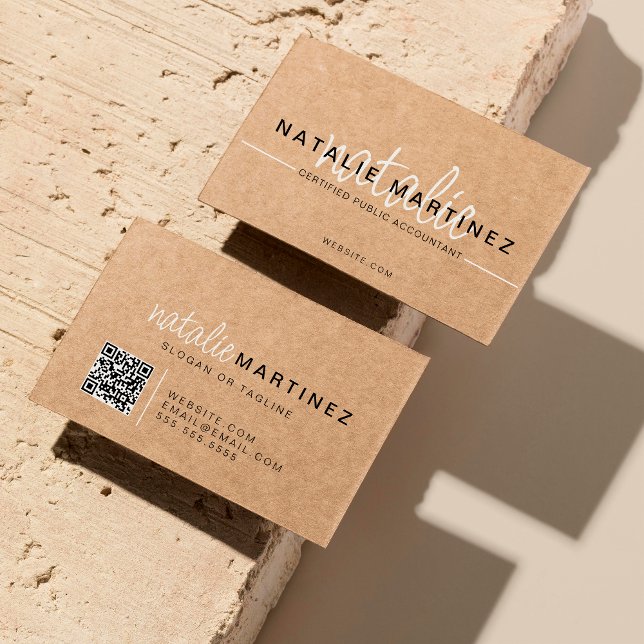 Professional QR Code Elegant Trendy Script Kraft Business Card (Creator Uploaded)
