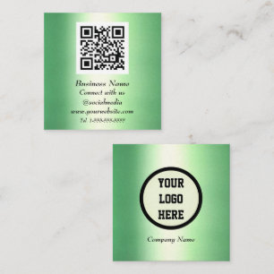 Professional QR Code Emerald Green Metallic Square Business Card
