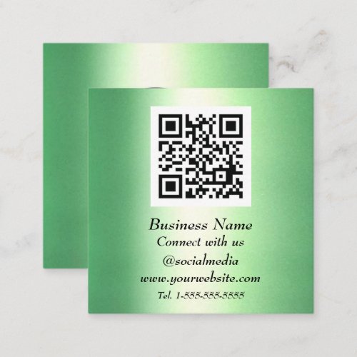 Professional QR Code Emerald Green Metallic Square Business Card