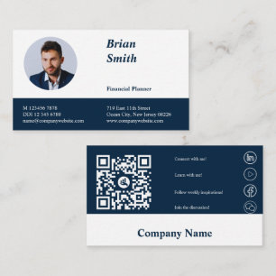 Professional QR Code Financial Planner Blue Business Card