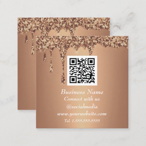 Professional QR Code Gold Glitter Sparkle  Square Business Card