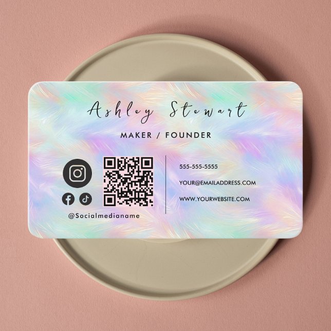 Professional Qr Code Iridescent Opal Stylish Business Card (Creator Uploaded)