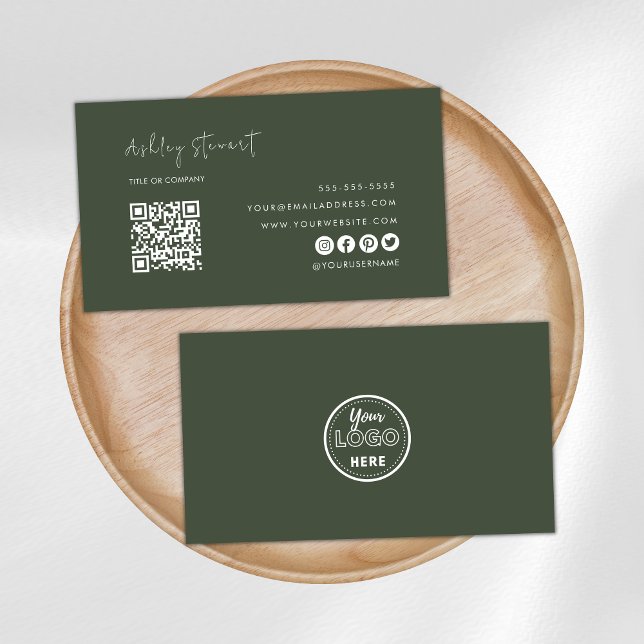 Professional Qr Code Logo Modern Forest Green Business Card (Creator Uploaded)