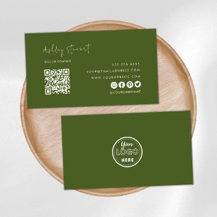 Professional Qr Code Logo Modern Moss Green Business Card