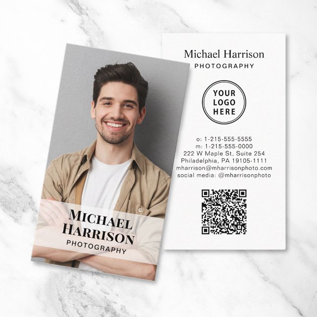 Professional QR Code Logo Photo Business Card (Make a lasting impression with this modern business card featuring your photo and scannable QR code)