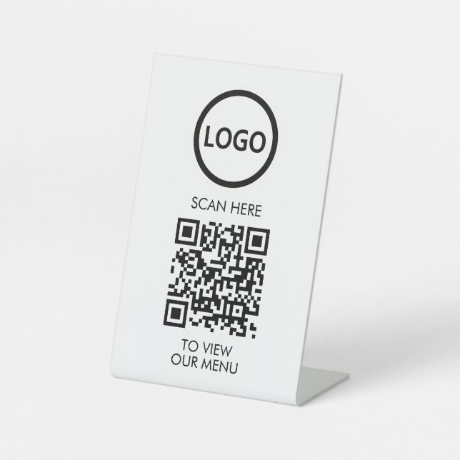 Professional QR Code Menu, Logo Contactless Modern Pedestal Sign (Front)
