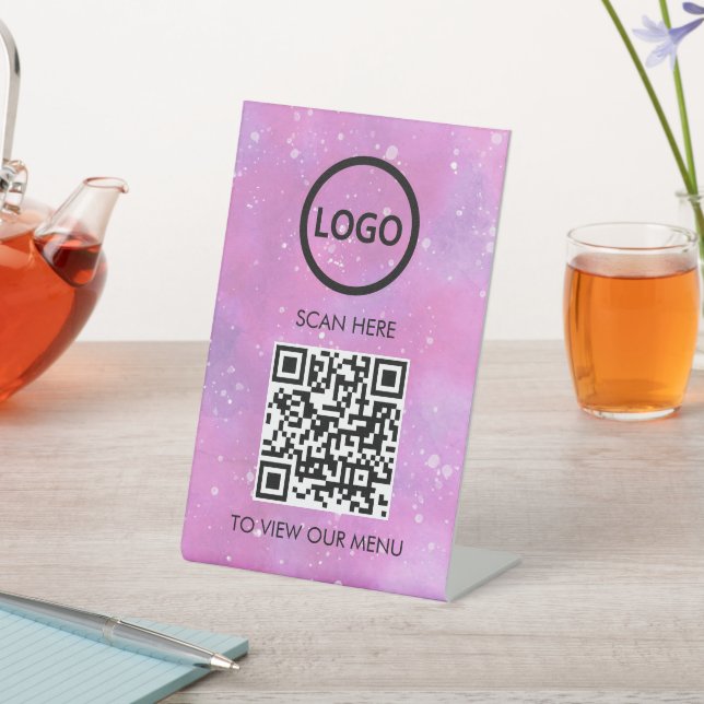 Professional QR Code Menu, Logo Contactless Modern Pedestal Sign (In SItu)