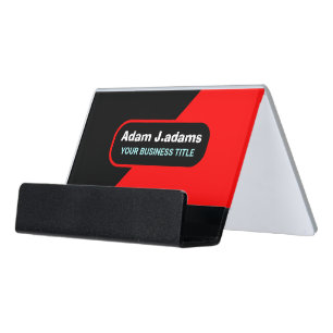 Professional (QR Code) Modern Bright Red & Black Desk Business Card Holder