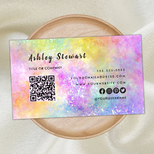 Professional Qr Code Modern Holo Opal Stylish Business Card