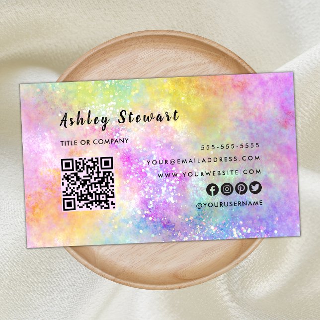 Professional Qr Code Modern Holo Opal Stylish Business Card (Creator Uploaded)