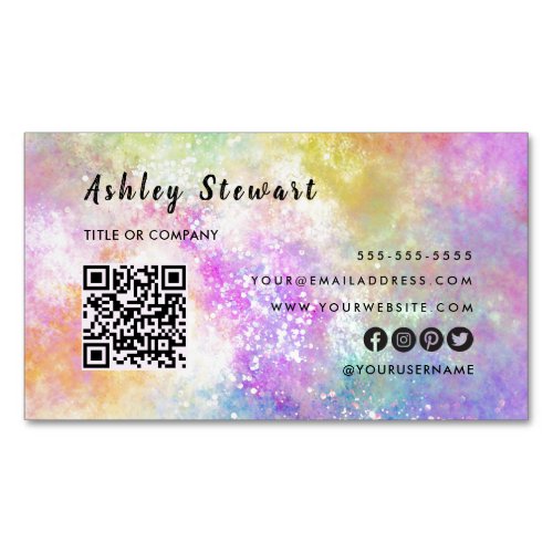 Professional Qr Code Modern Holo Opal Stylish Business Card Magnet