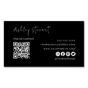 Professional Qr Code Modern Minimalist Black Business Card Magnet