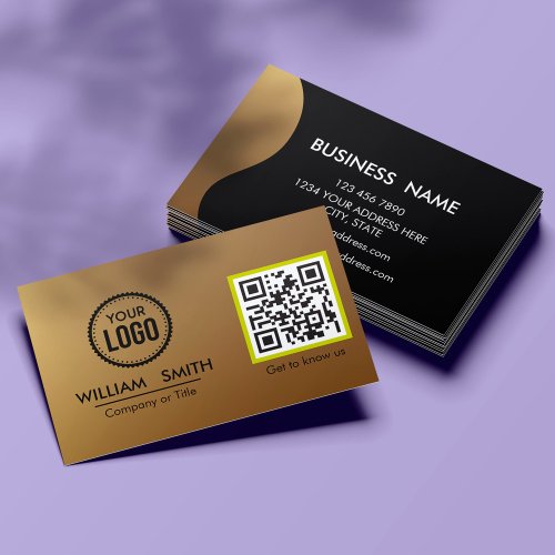 Professional QR Code Modern Minimalist Black Gold Business Card