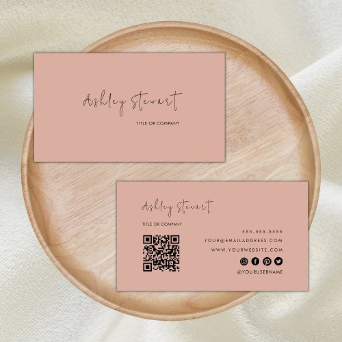 Professional Qr Code Modern Minimalist Blush Pink Business Card