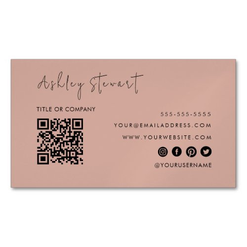 Professional Qr Code Modern Minimalist Blush Pink Business Card Magnet