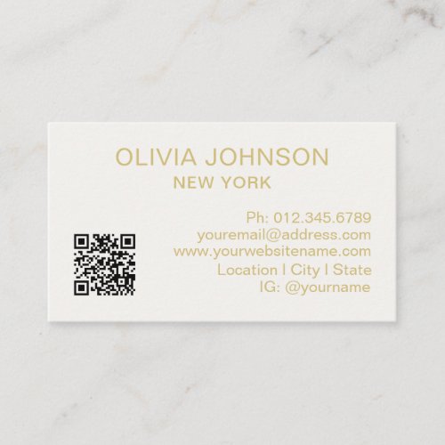 Professional QR Code Modern Minimalist Gold Ivory Business Card