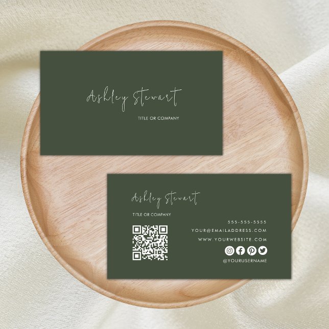 Professional Qr Code Modern Minimalist Green Business Card (Creator Uploaded)