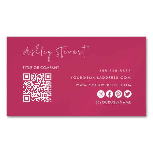 Professional Qr Code Modern Minimalist Hot Pink Business Card Magnet