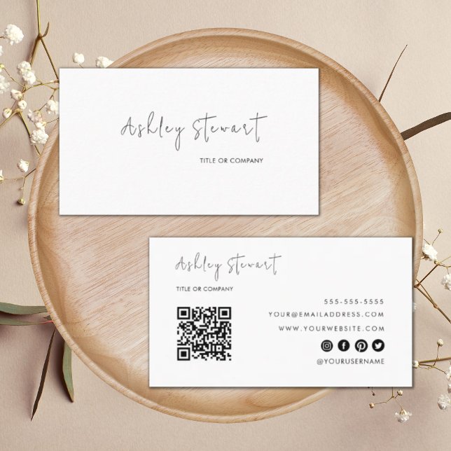 Professional Qr Code Modern Minimalist White Business Card (Creator Uploaded)