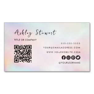 Professional Qr Code Modern Pink Opal Stylish Business Card Magnet