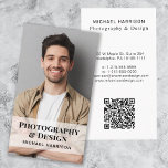 Professional QR Code Photo Business Card<br><div class="desc">Stand out from the crowd and make a lasting impression with this modern business card with your photo overlayed with your profession and name in bold and trendy typography. On the back, personalize with your contact information and add a url address to create a scannable QR Code connected to your...</div>