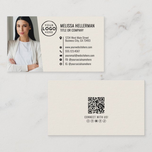 Professional QR Code Photo Your Logo Business Card (Front/Back)