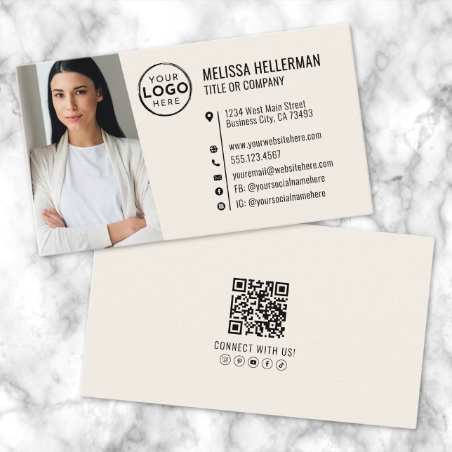 Professional QR Code Photo Your Logo Cream Business Card (Professional QR Code Photo Your Logo Cream Business Card)