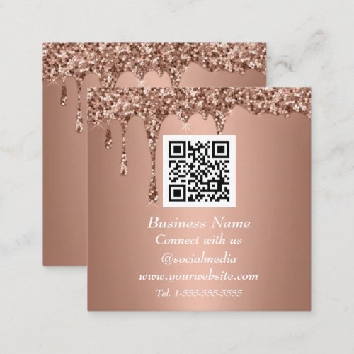 Professional QR Code Pink Rose Gold Glitter Square Business Card