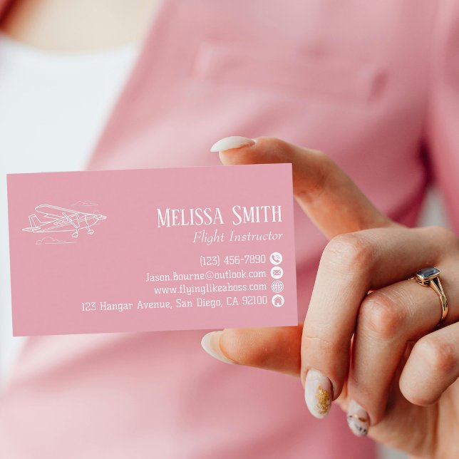 Professional QR Code Pink White Flight Instructor Business Card (Creator Uploaded)