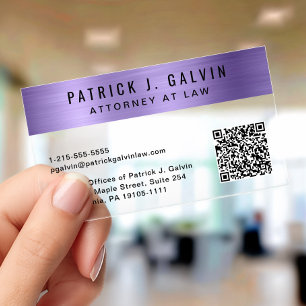 Professional QR Code Purple Clear Business Cards