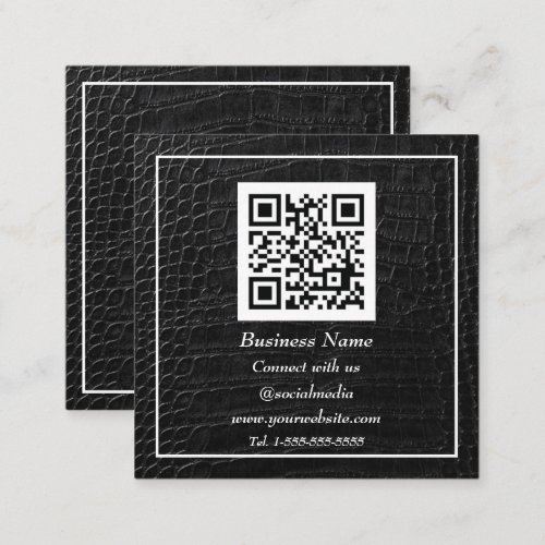 Professional QR Code Scannable Black Leather Square Business Card