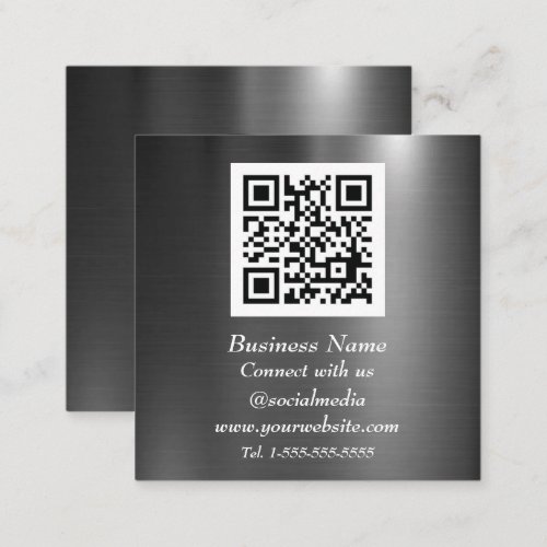 Professional QR Code Scannable Black Metallic Square Business Card