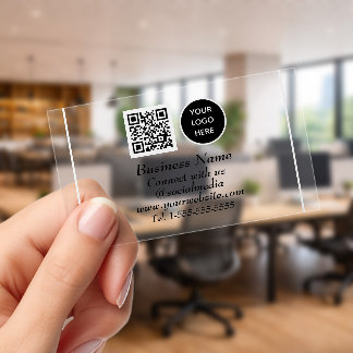 Professional QR Code Scannable Black White Clear Business Cards