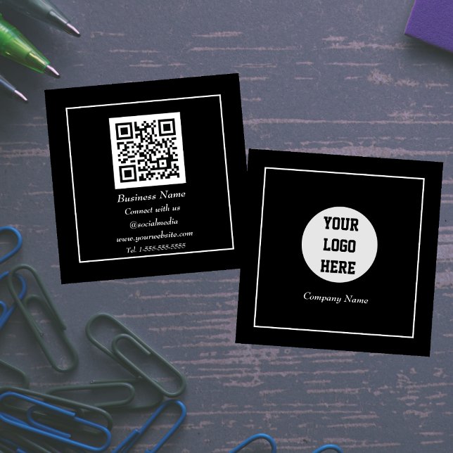 Professional QR Code Scannable Black White  Square Business Card (Creator Uploaded)