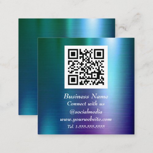 Professional QR Code Scannable Blue Metallic Square Business Card