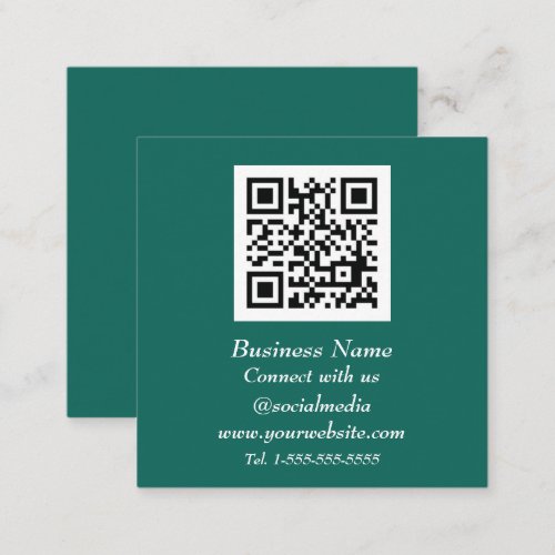 Professional QR Code Scannable Emerald Green  Square Business Card
