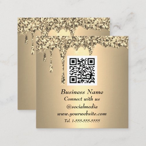 Professional QR Code Scannable Gold Glitter  Square Business Card