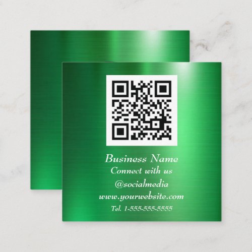 Professional QR Code Scannable Green Metallic Square Business Card