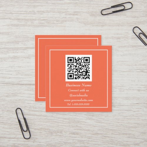 Professional QR Code Scannable Orange Modern Square Business Card