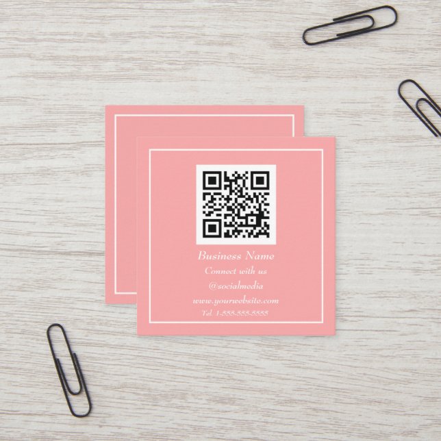 Professional QR Code Scannable Orange Modern Square Business Card (Front/Back In Situ)