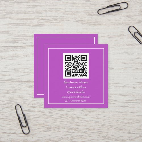 Professional QR Code Scannable Purple Modern Square Business Card
