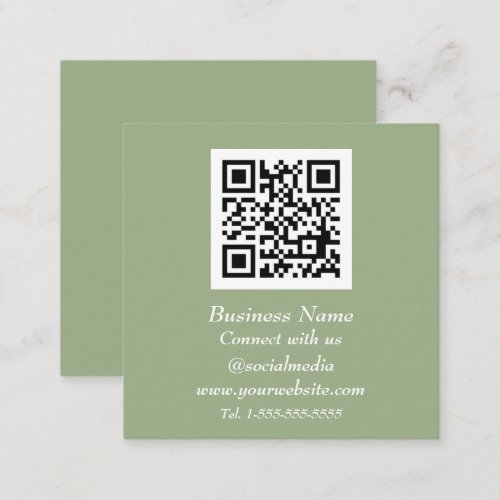 Professional QR Code Scannable Sage Green Modern Square Business Card