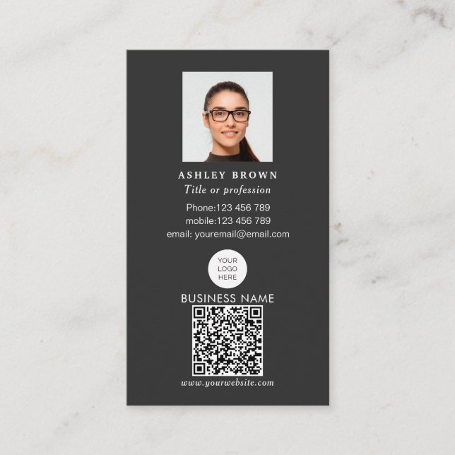 Professional QR code Simple Modern logo photo Busi Business Card (Front)