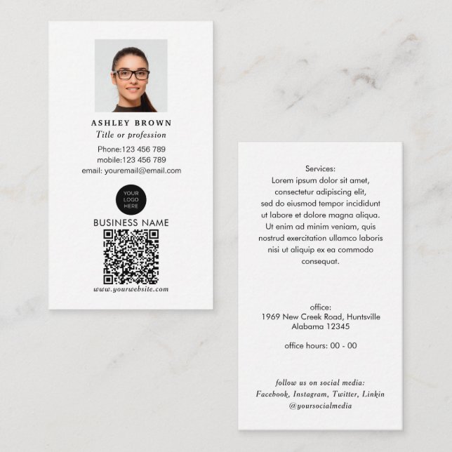 Professional QR code Simple real estate photo Business Card (Front/Back)