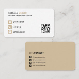 Professional QR code social media beige Business C Business Card