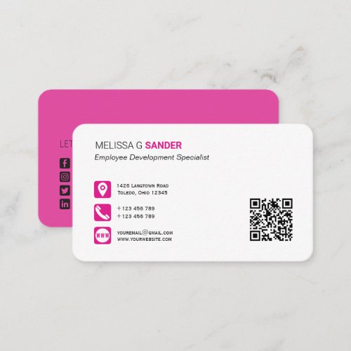 Professional QR code social media hot pink Busines Business Card